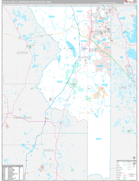 The Villages Metro Area Wall Map Premium Style